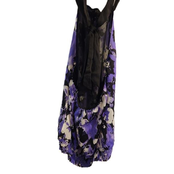 Bebe SILK Purple Floral Halter V Neck Tie Top XS Backless Vacation - Picture 5 of 5